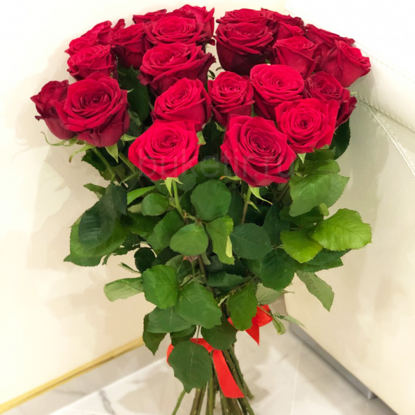 21 красная роза, лента в Черноморском